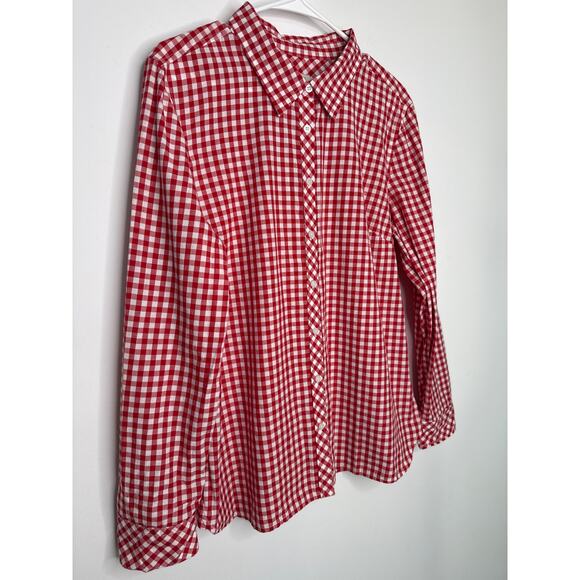 Talbots red gingham button-down shirt blouse holiday preppy size large - Picture 11 of 13